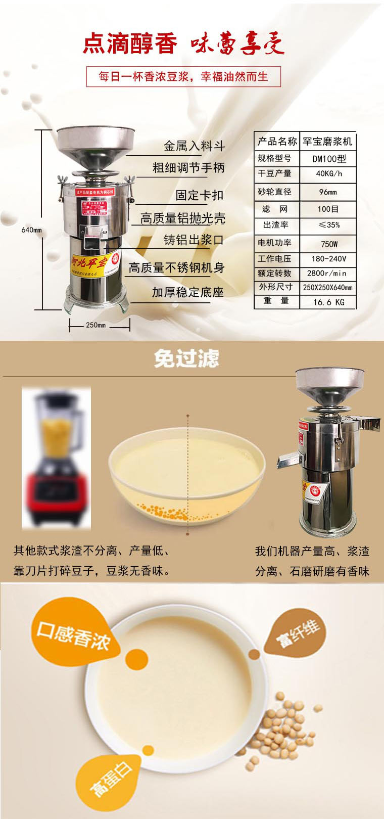 河獅大豆磨漿機產品參數(shù)